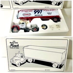 Vintage 1960 Mack Tractor & Trailer Model B-61 Red and White NIB Die Cast Metal